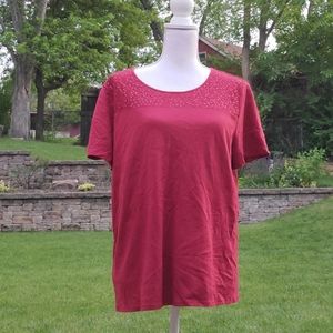 Jaclyn Smith maroon lace top XL